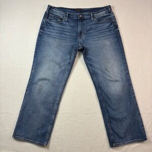 Silver Jeans Zac Bootcut Mens 36X30 Blue Relaxed Faded Whiskered Western Denim